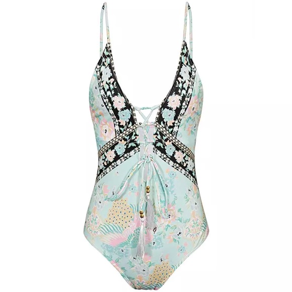 Floral Lace-Up Floral & Tassel Swimsuit - Picture 5 of 8